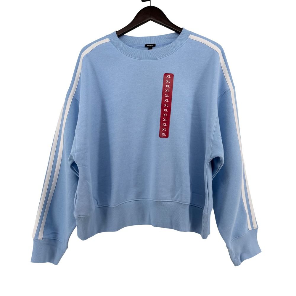 Express Womens Varsity Crewneck Sweatshirt Light Blue Striped XL NEW